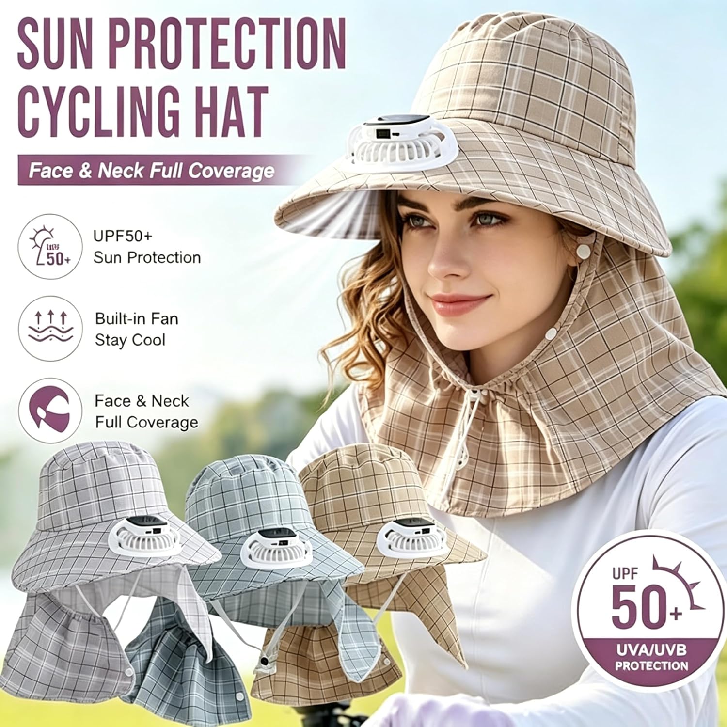 Visor Sun Hat - 1 Stück Solarbetriebener Nackenschutz-Ventilatorhut USB-Aufladbarer Ventilatorhut
