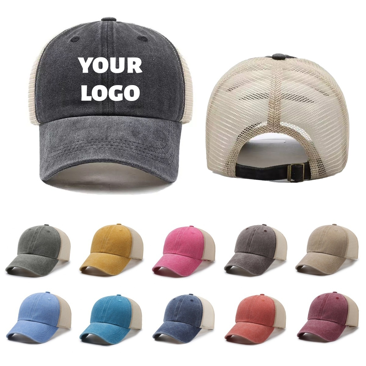 Visor Sun Hat - Personalisierte Logo-Baseballkappe aus gewaschenem Mesh –