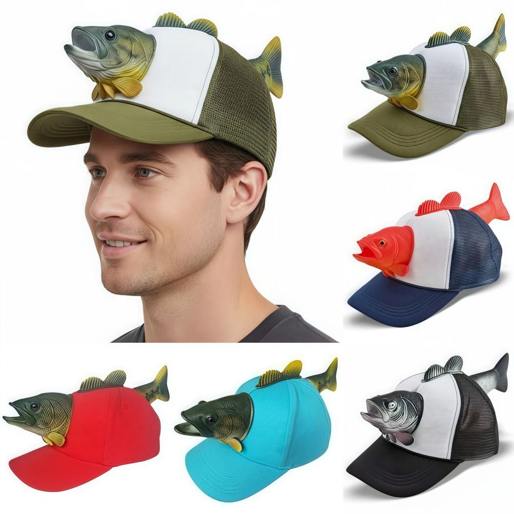 Trucker Cap Mesh - Lustige 3D-Fisch-Tier-Trucker-Mütze, verstellbare Passform, Mesh-Neuheits-Angelmütze, atmungsaktive