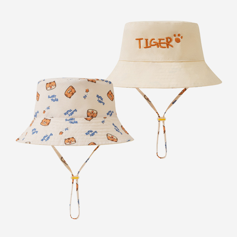 Bucket Hat Cotton - Buchstaben-Bestickter Baby-Fischerhut Beidseitig Bedruckt Kleinkind Jungen
