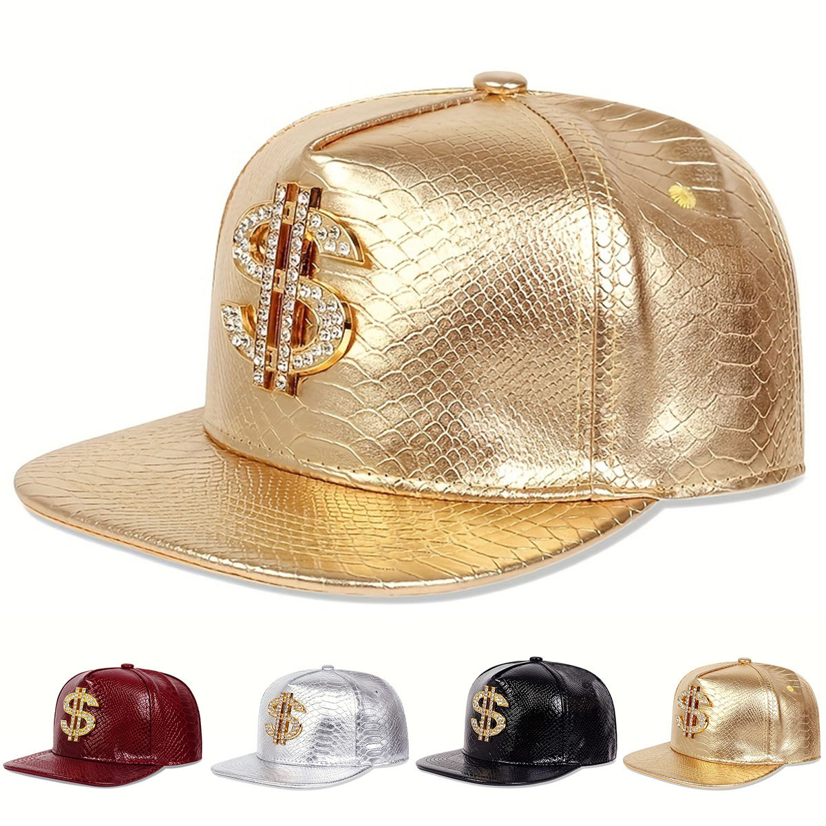 Baseball Cap Structured - Leder-Baseballkappe mit metallischem Dollar-Zeichen für Herren