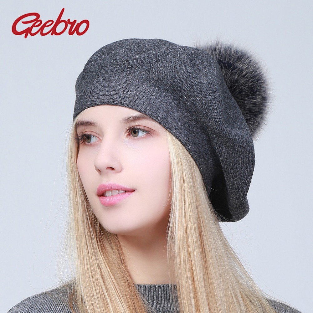 Beret French Wool - Geebro Damen-Baskenmütze, Winter, lässig, gestrickt, Kaschmir-Baskenmütze