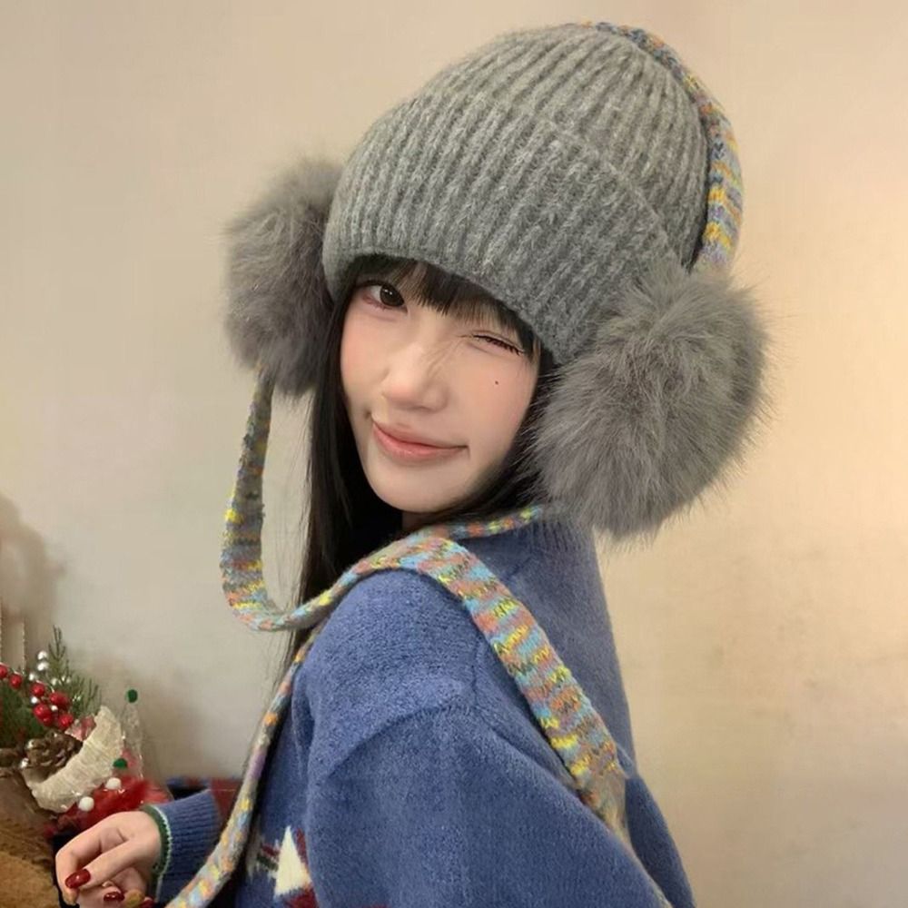 Beanie Cuffed Knit - Retro-Strickmütze mit Ohrenklappen, warme Wintermütze mit