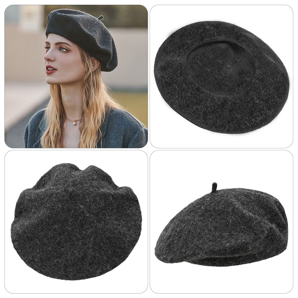 Beret French Wool - Herbst-Winter Warme Wollmütze Einfarbige Retro-Baskenmütze Vielseitig