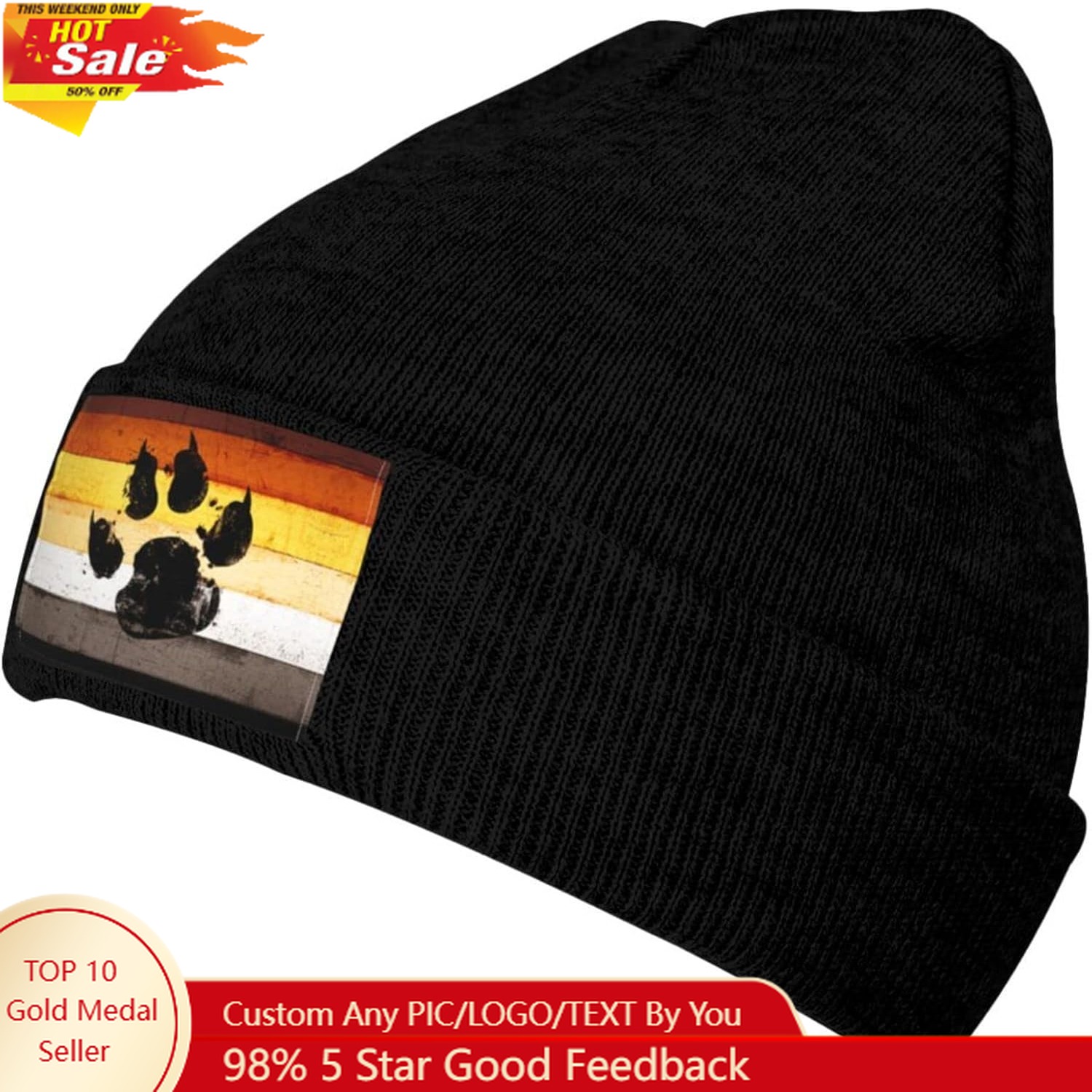 Beanie Cuffed Knit - Gay Flag Bear Paw LGBT Strickmütze