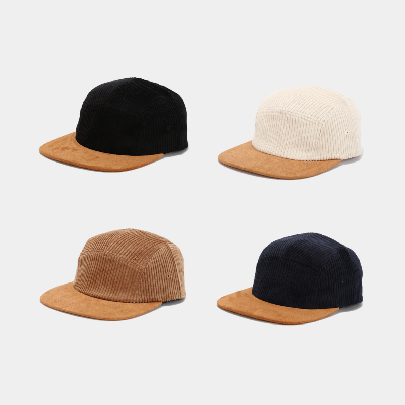 Corduroy Cap 5 Panel - Retro Corduroy 5-Panel-Kappe mit Wildleder-Schirm, verstellbare